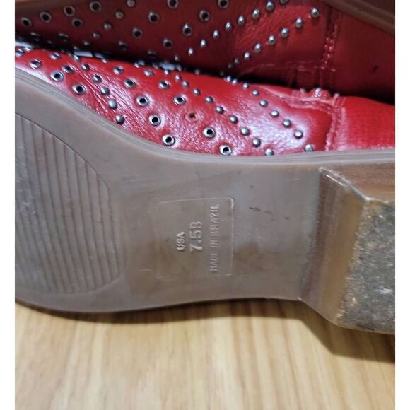 Schutz Red Leather Studded Ankle Boots 7.5 - Picture 9 of 10